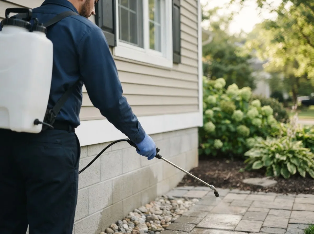 Pest control technician inspecting a home in East Smethport, PA